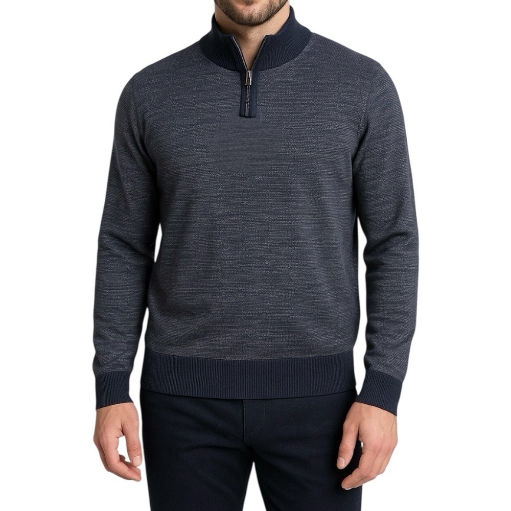 David Donahue 1/4 Zip Sweater Navy Merino Wool Blend Mock Neck Pullover M NWT
